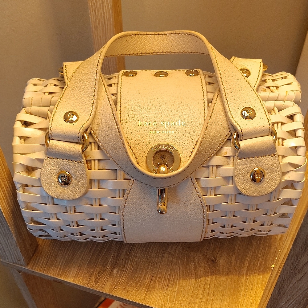 Kate Spade Cream Woven Satchel with Gold Accents